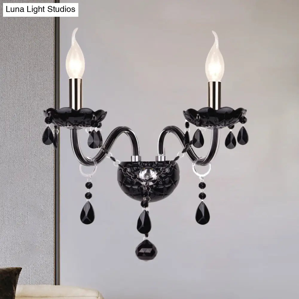 Kristallen Wandlamp Zwart Kaarsstijl Sierlijke S-Vorm Arm 1-2 Lichtpunten E12 E14 Fitting Elegant Woonkamer | Sansoti