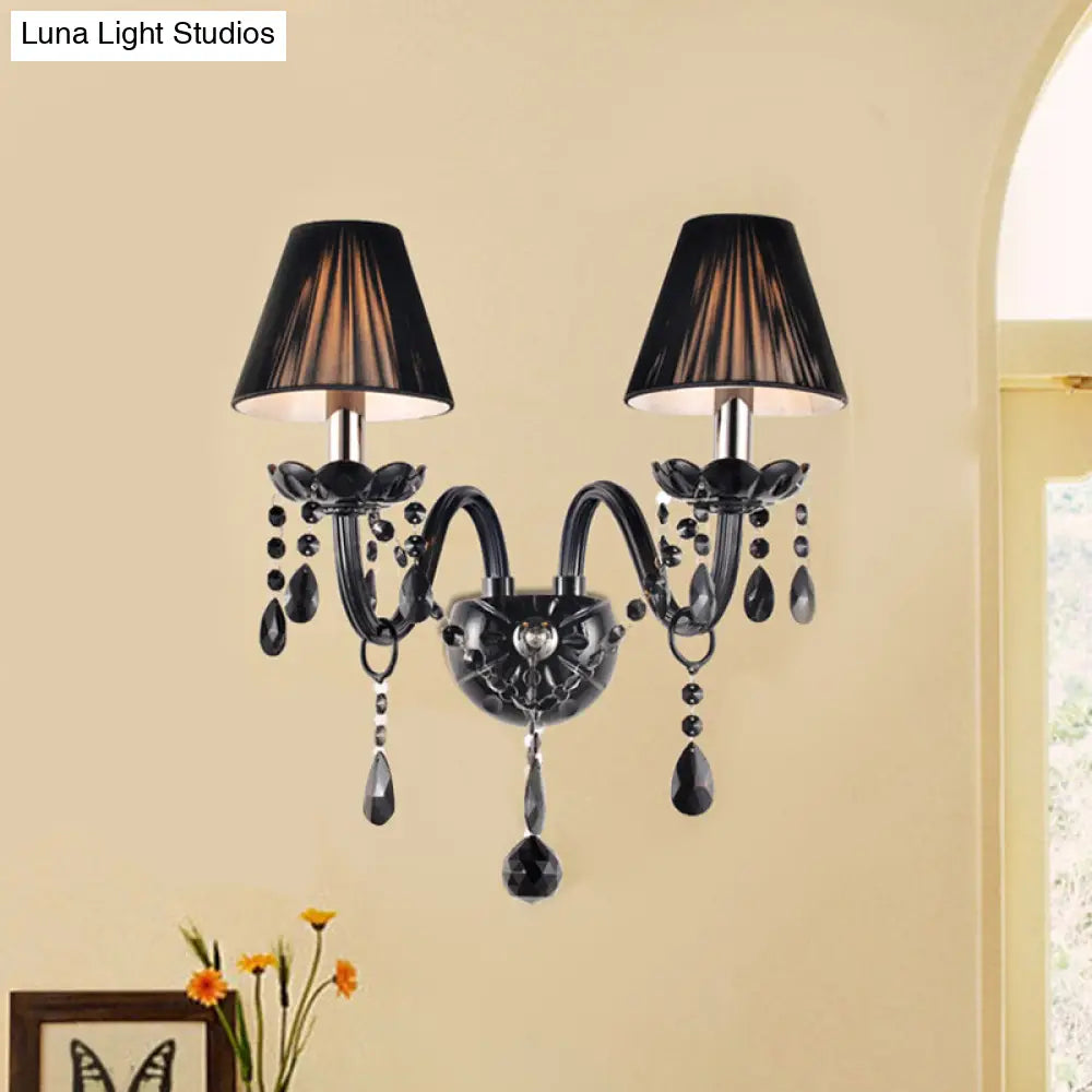 Kristallen Wandlamp Zwart Kaarsstijl Sierlijke S-Vorm Arm 1-2 Lichtpunten E12 E14 Fitting Elegant Woonkamer | Sansoti