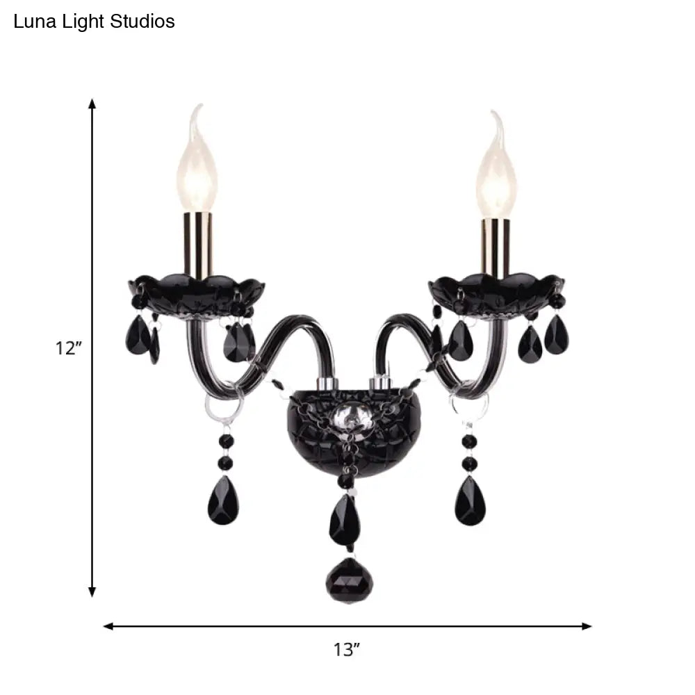 Kristallen Wandlamp Zwart Kaarsstijl Sierlijke S-Vorm Arm 1-2 Lichtpunten E12 E14 Fitting Elegant Woonkamer | Sansoti