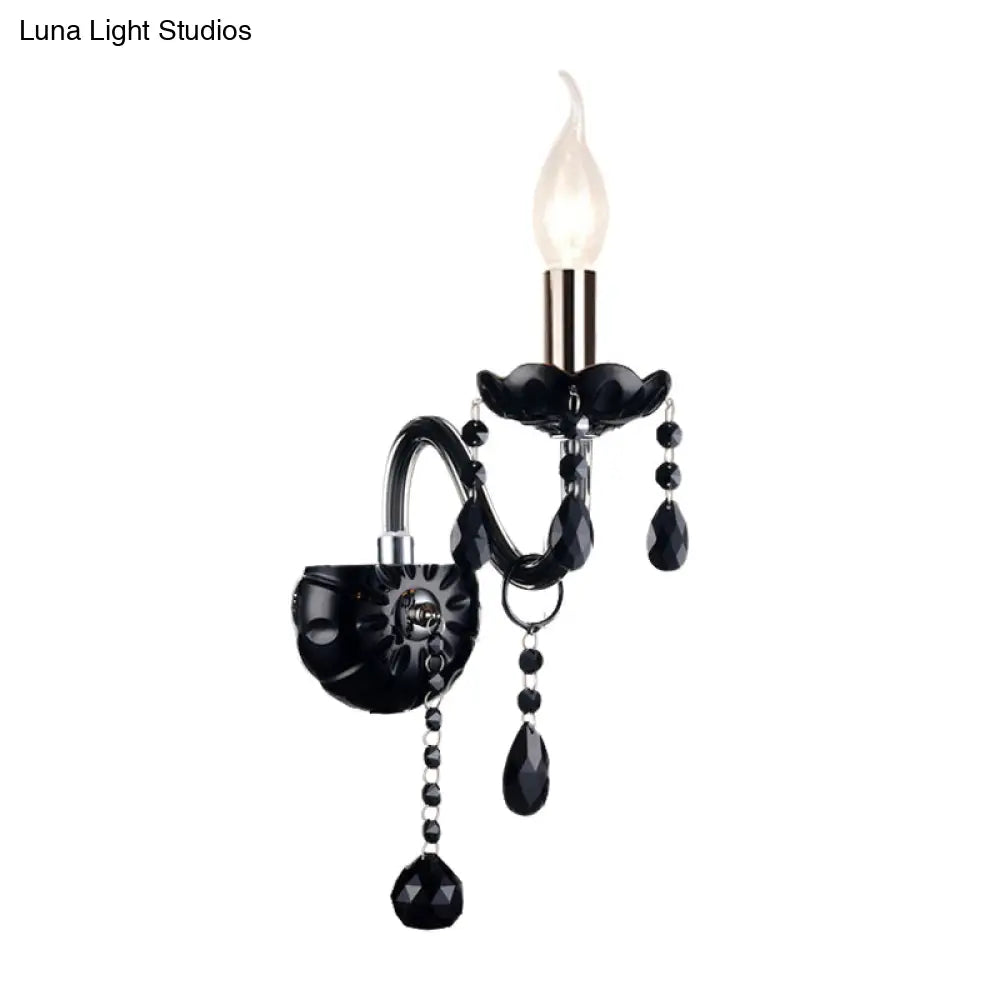Kristallen Wandlamp Zwart Kaarsstijl Sierlijke S-Vorm Arm 1-2 Lichtpunten E12 E14 Fitting Elegant Woonkamer | Sansoti