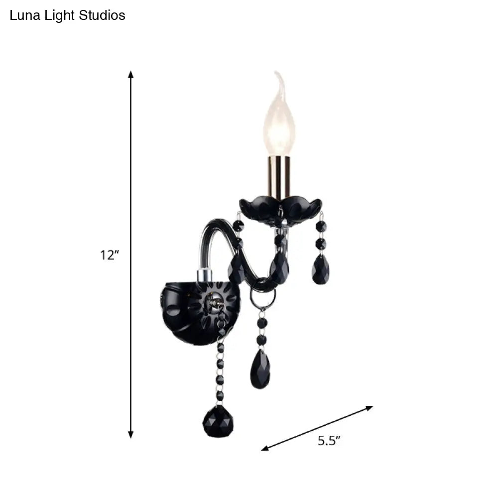 Kristallen Wandlamp Zwart Kaarsstijl Sierlijke S-Vorm Arm 1-2 Lichtpunten E12 E14 Fitting Elegant Woonkamer | Sansoti