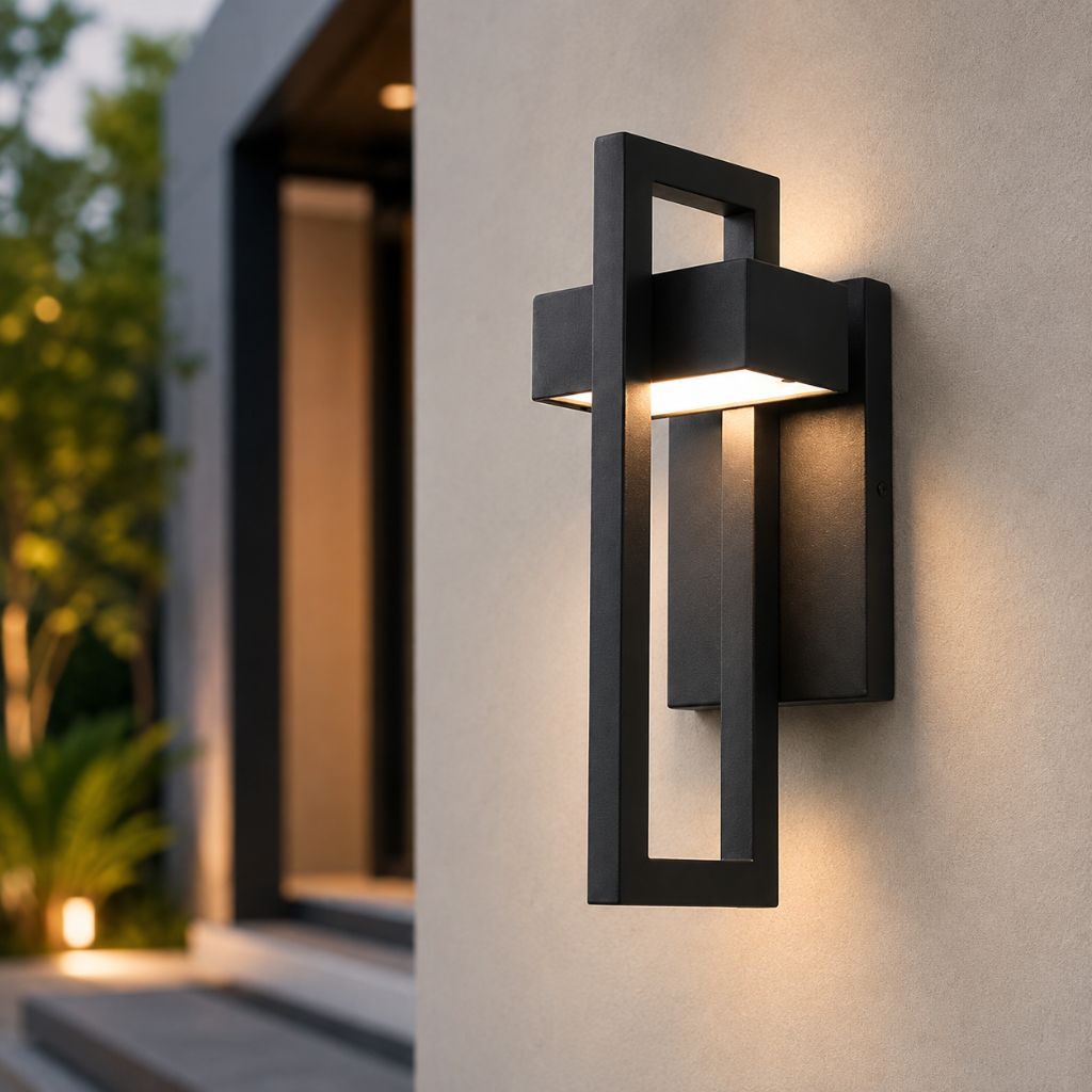 Schwarze Außenwandleuchte Up-Down-Beleuchtung IP65 wasserdicht für Garten, Terrasse und Balkon, Stahl, Glas, E27, 2 Größen | Sansoti