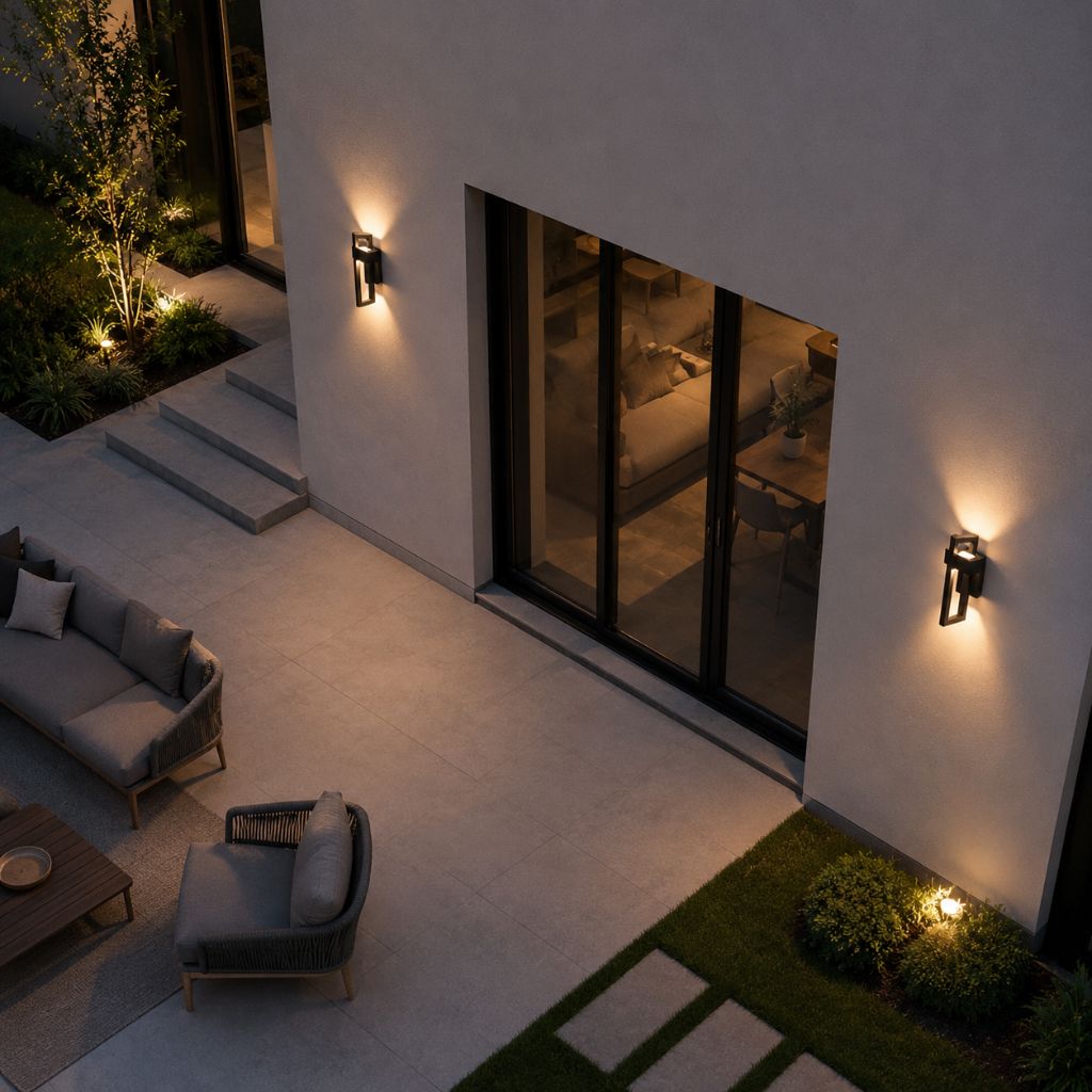 Schwarze Außenwandleuchte Up-Down-Beleuchtung IP65 wasserdicht für Garten, Terrasse und Balkon, Stahl, Glas, E27, 2 Größen | Sansoti