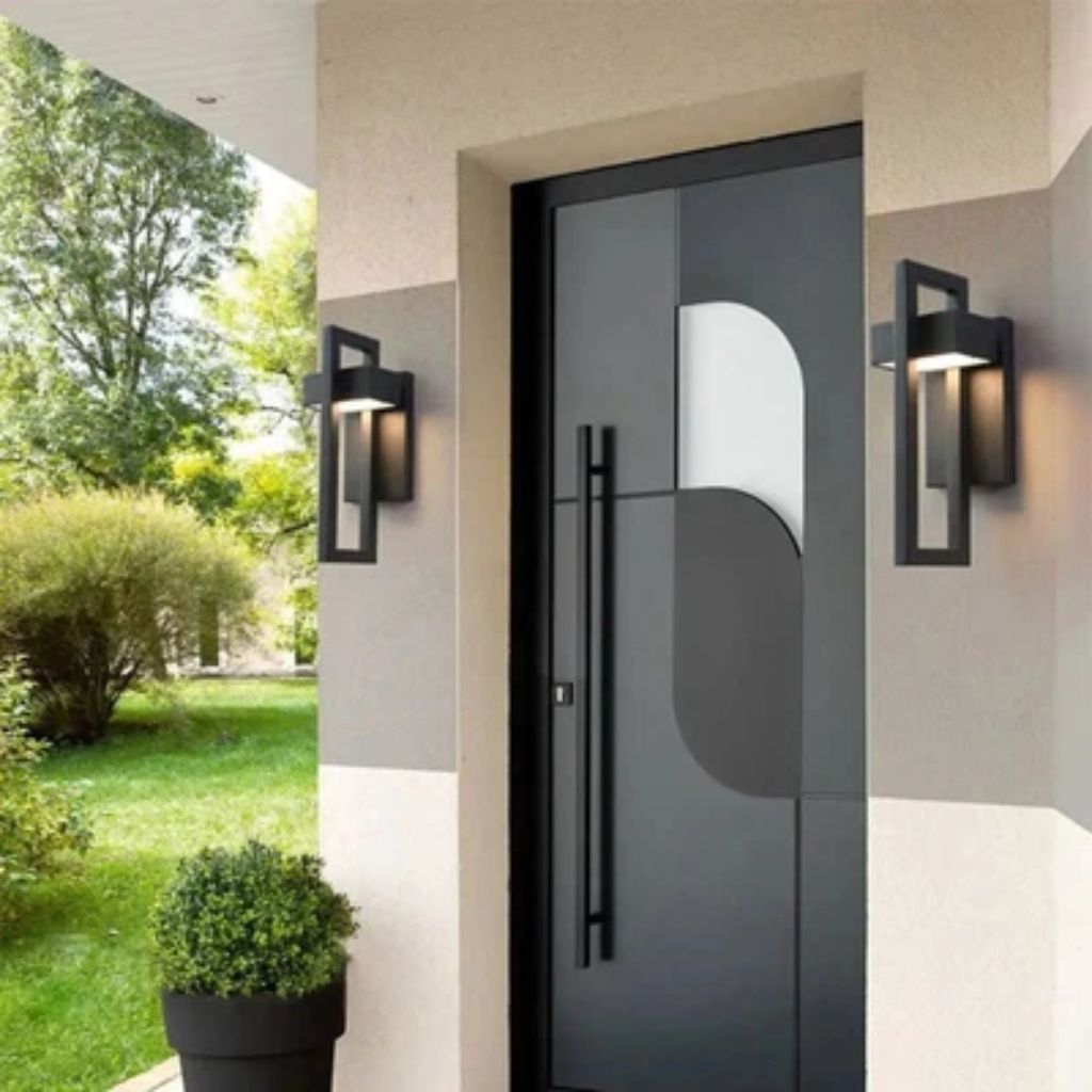 Schwarze Außenwandleuchte Up-Down-Beleuchtung IP65 wasserdicht für Garten, Terrasse und Balkon, Stahl, Glas, E27, 2 Größen | Sansoti