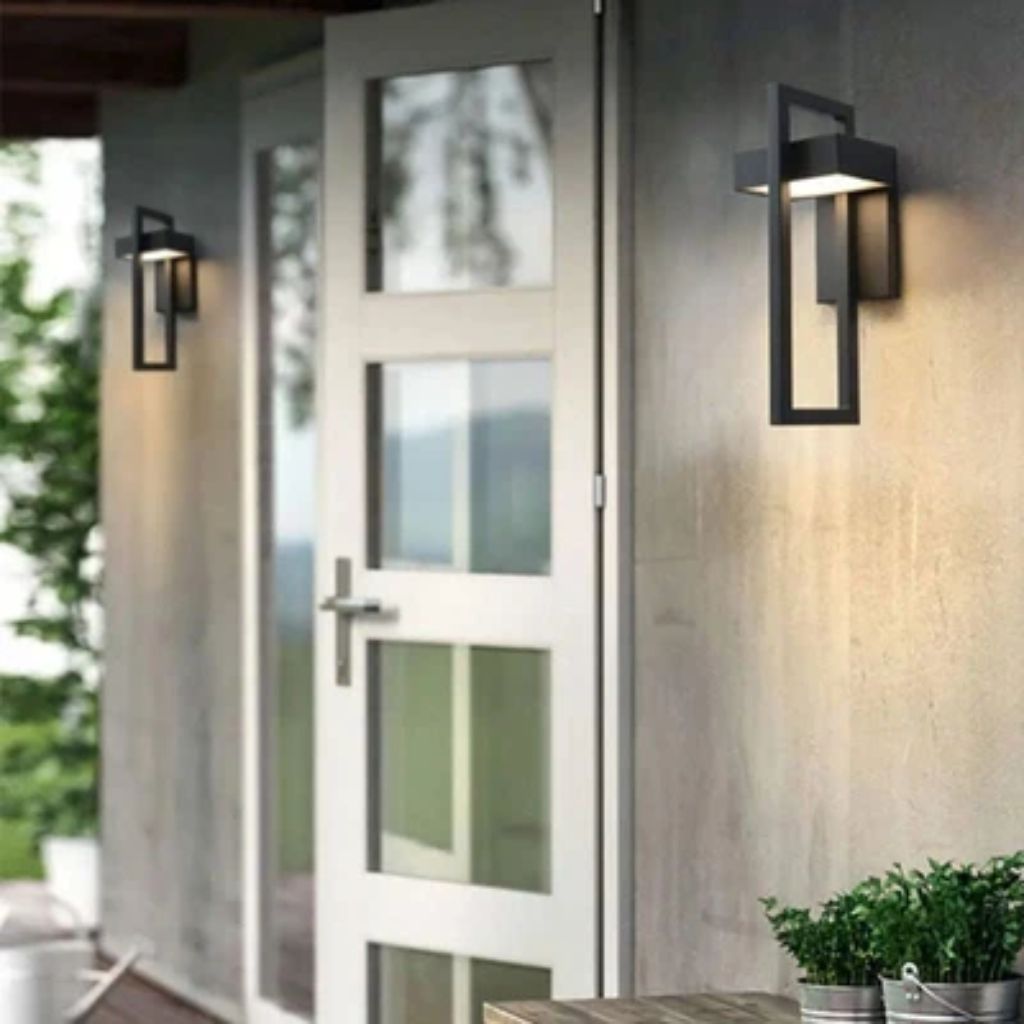 Schwarze Außenwandleuchte Up-Down-Beleuchtung IP65 wasserdicht für Garten, Terrasse und Balkon, Stahl, Glas, E27, 2 Größen | Sansoti