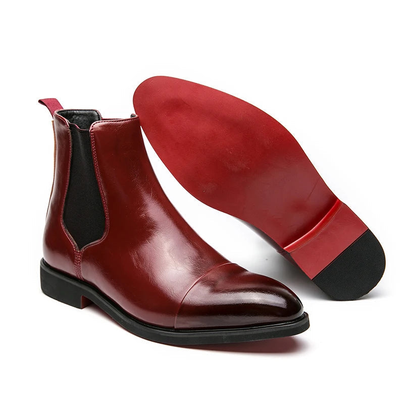 Chelsea-Stiefeletten für Herren, Cap-Toe, Slip-On, Lederboots, Schwarz und Rot, leger und formell, für den täglichen Gebrauch, komfortabel | Sansoti