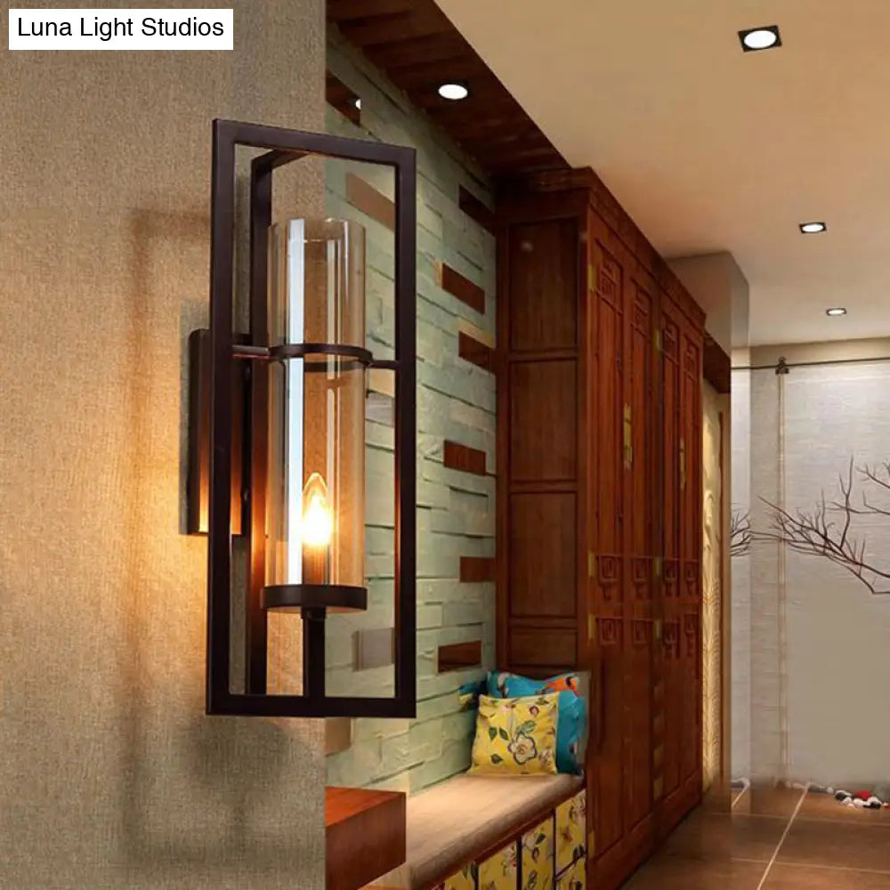 Wandleuchte Schwarz mit bernsteinfarbenem Glas 21,5 cm hoch Klassisches Design Flur Wohnzimmer Schlafzimmer Landhausstil Warmes Licht | Sansoti
