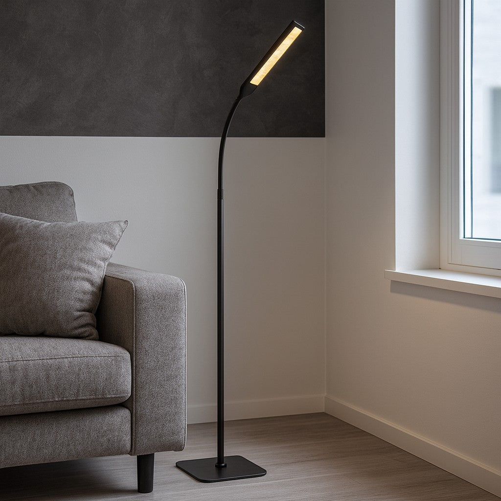 Stalen Vloerlamp Zwart LED 140cm Verstelbaar Dimbaar met Afstandsbediening Leeslamp Scandinavisch Design | Sansoti