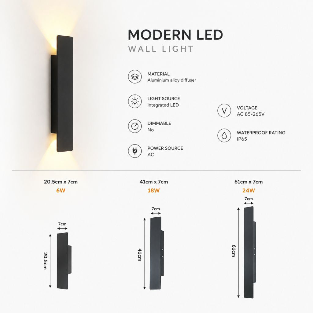 Zwarte Buitenlamp LED Wandverlichting Weerbestendig Aluminium 6W 18W 24W IP65 Tuin Terras Balkon Veranda | Sansoti
