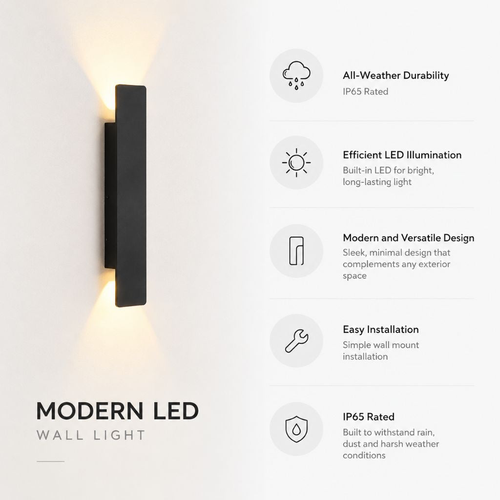 Zwarte Buitenlamp LED Wandverlichting Weerbestendig Aluminium 6W 18W 24W IP65 Tuin Terras Balkon Veranda | Sansoti