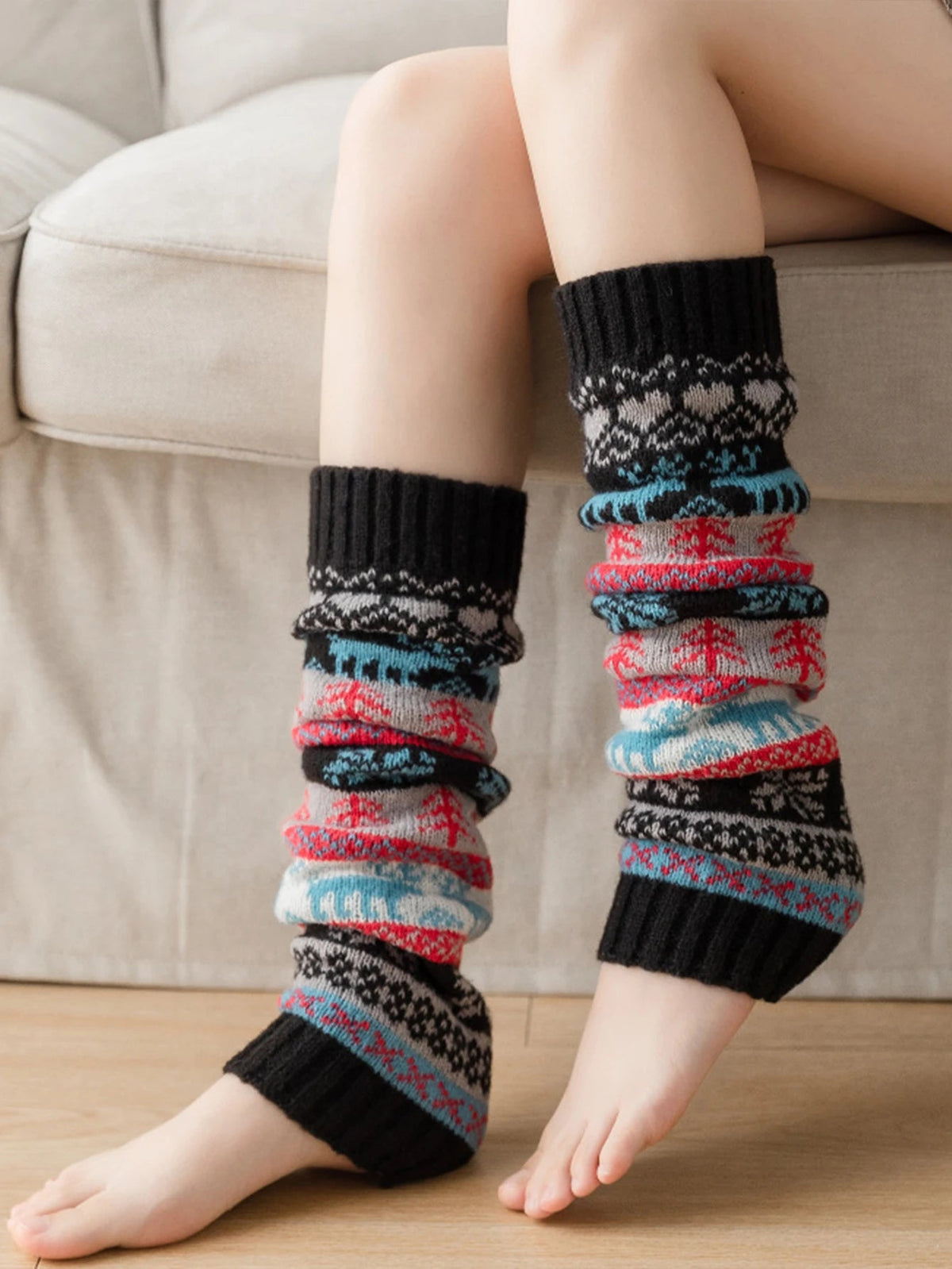 Knitted Leg Warmers for Women Winter Acrylic Long 43cm Snowflake Pattern Flexible Comfortable Warm Cozy | Sansoti