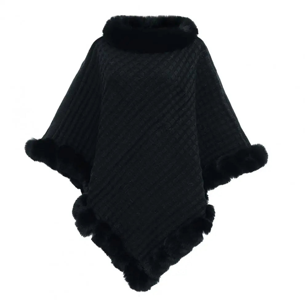 Faux Fur Wrap for Women, Winter Cape in Khaki Beige Bordeaux Gray Black, Imitation Fur Poncho, Elegant and Warm | Sansoti