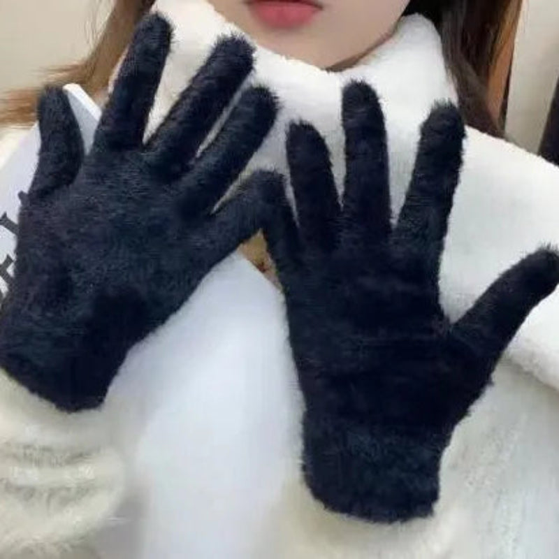 Warm Women's Velvet Winter Gloves with Lined Cuff Soft Winter Gloves for Outdoors Elegant | Sansoti