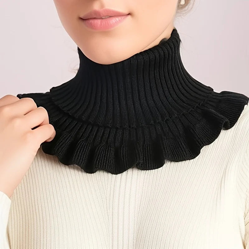 Écharpe tube tricotée pour femme avec bord plissé, extensible, coupe-vent, chaude, en imitation daim de cerf, tour de cou de 60 cm | Sansoti