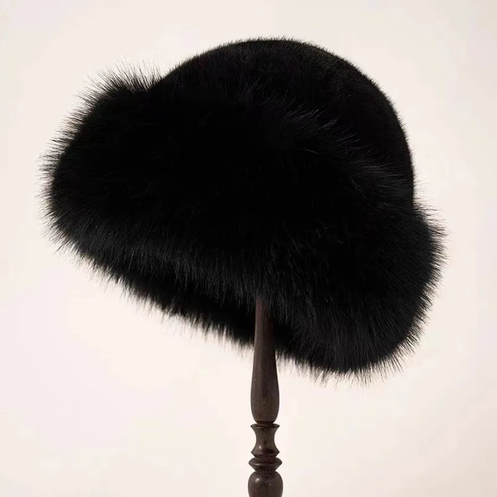 Plush Bucket Hat Winter Hat Soft Faux Fur Hat Cozy Winter Accessory Women's Warm Hat Fleece Lined | Sansoti
