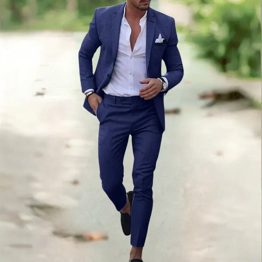Two-Piece Linen Men's Suit Slim Fit Summer Wedding Business Comfortable Breathable 70% Linen 30% Cotton | Sansoti