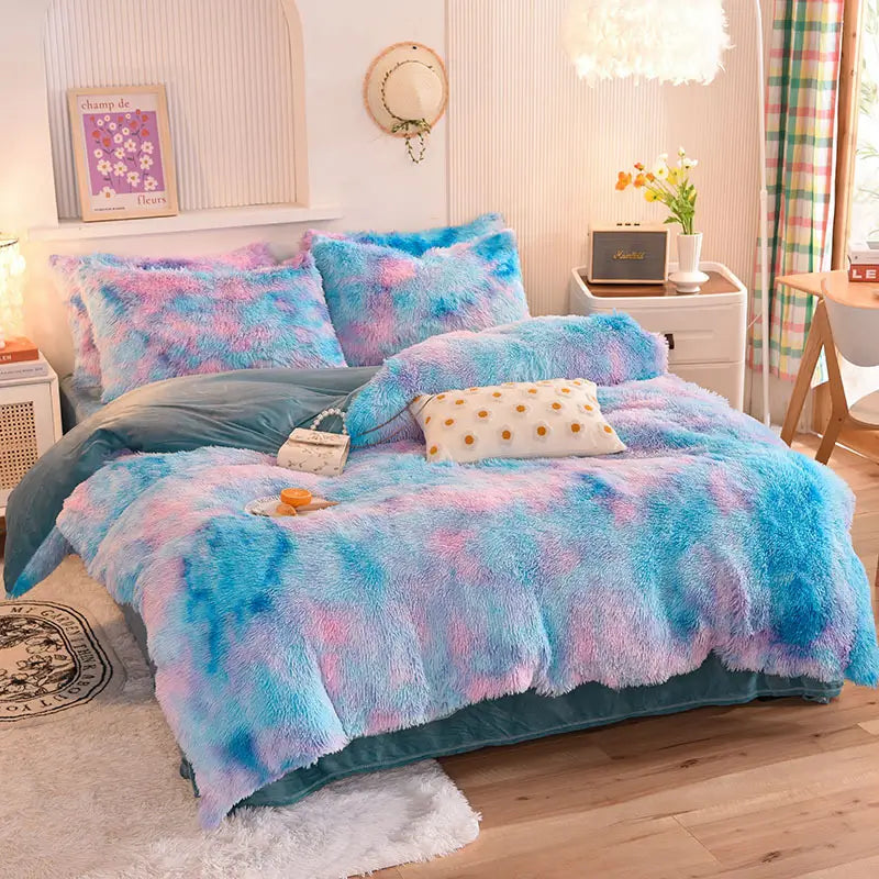 Fluffy Fleece Bedding Set – Teddy 3-piece or 4-piece – Duvet Cover Sheet Pillowcases Single | Sansoti