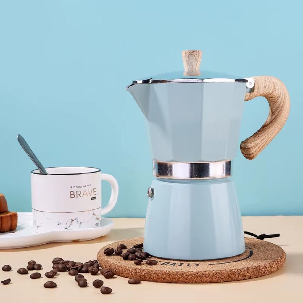 Aluminum Espresso Maker Blue Moka Coffee Maker Stovetop 150ml 300ml Italian Design Home Coffee Brewing | Sansoti