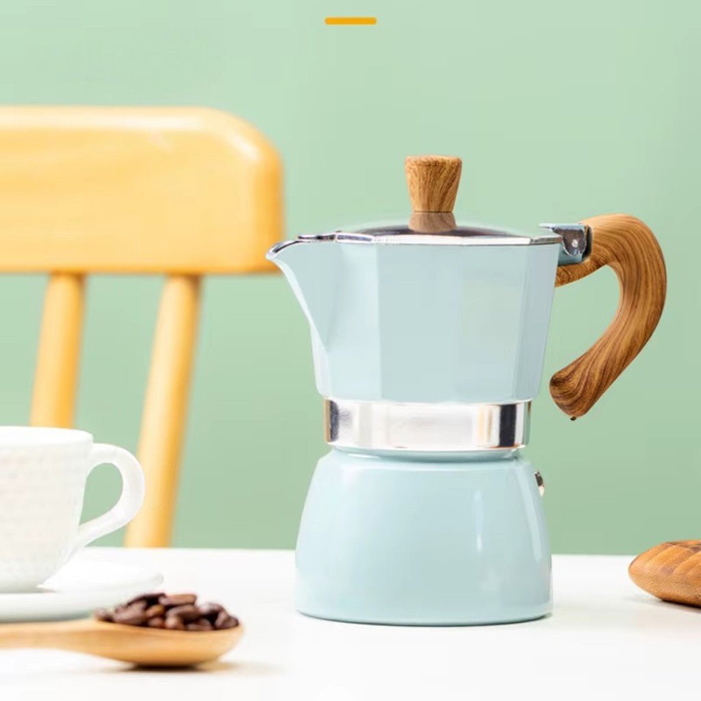 Aluminum Espresso Maker Blue Moka Coffee Maker Stovetop 150ml 300ml Italian Design Home Coffee Brewing | Sansoti