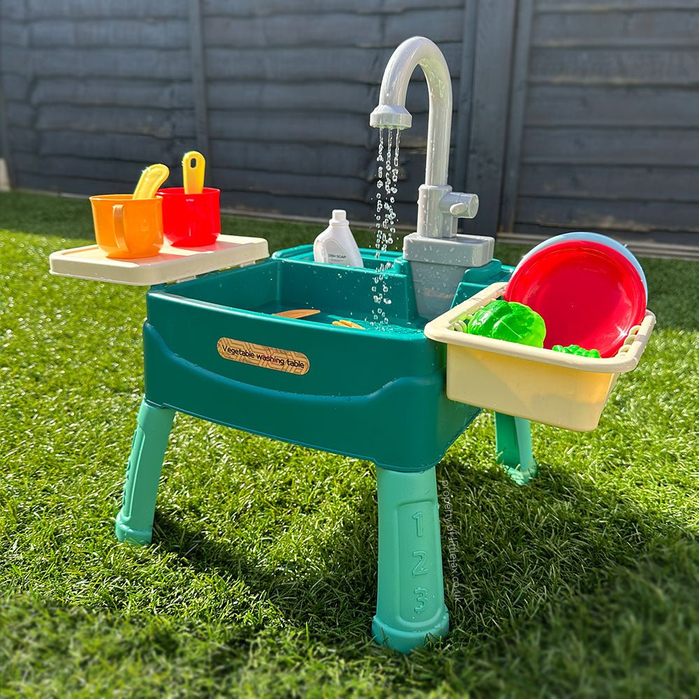 Toy Kitchen with Working Water Tap, 19-Piece Indoor and Outdoor Interactive Role-Play Toy for Children | Sansoti