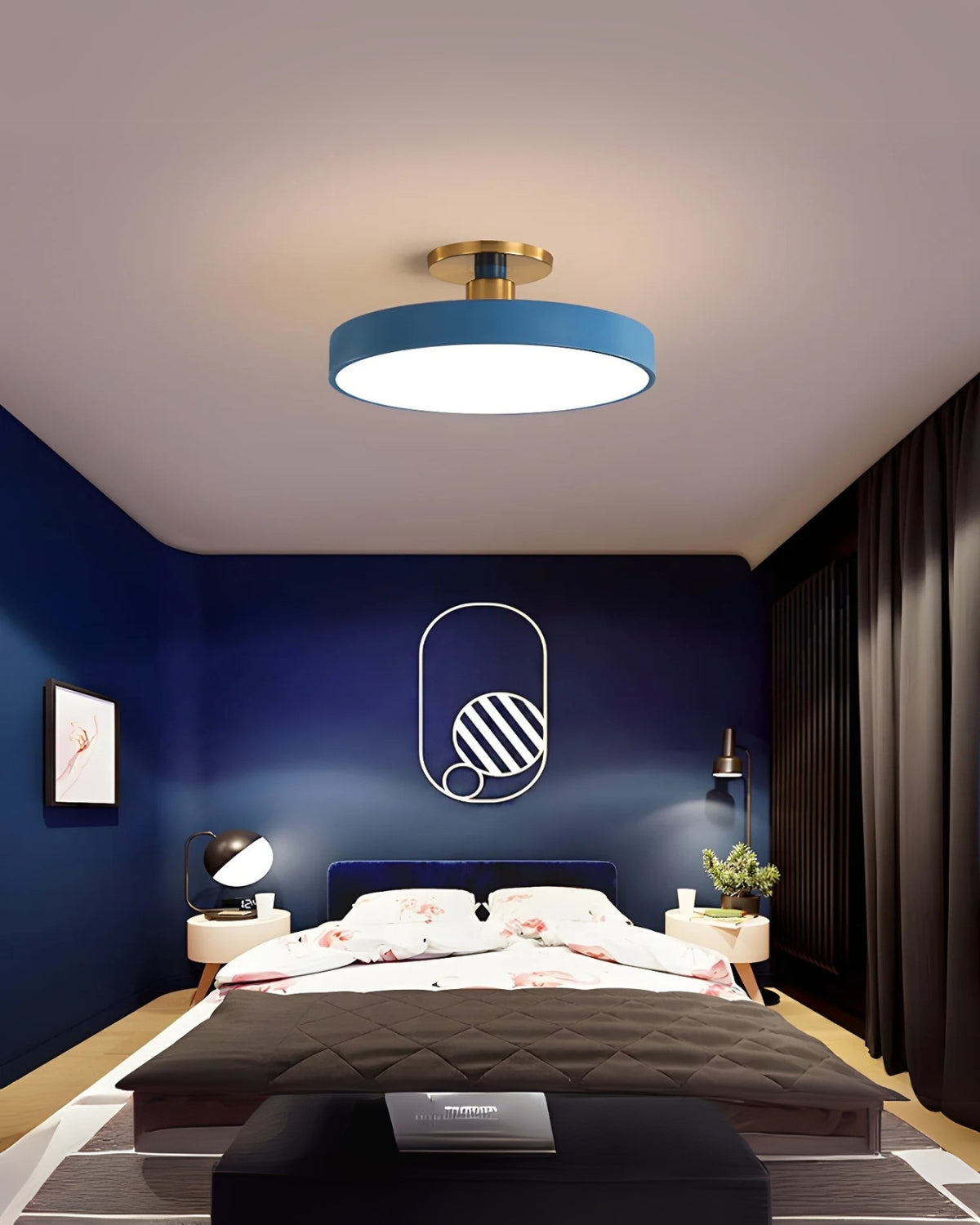 Moderne runde Deckenleuchte mit Gold-Detail und Acryl-Diffusor – minimalistische Semi Flush Design-Beleuchtung für Wohnzimmer und Schlafzimmer | Restfield