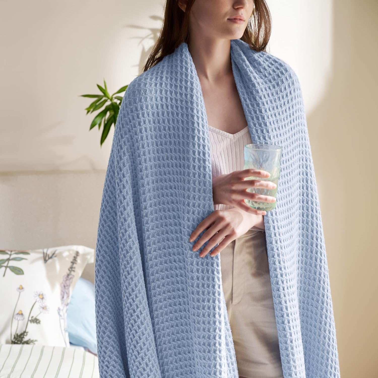 Lichtgewicht Katoenen Wafelplaid Tweepersoonsbed Zacht Ademend Deken Scandinavisch Design 90x90 cm Woonkamer | Sansoti