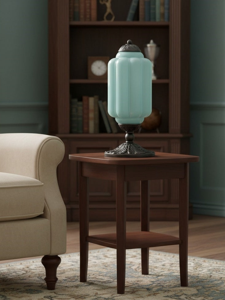 Vintage Glazen Tafellamp met Messing of Zwarte Afwerking | Sansoti