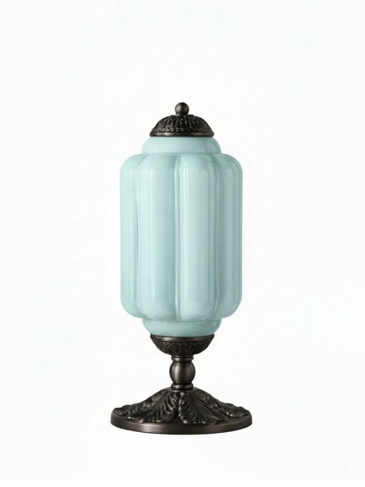 Vintage Glazen Tafellamp met Messing of Zwarte Afwerking | Sansoti