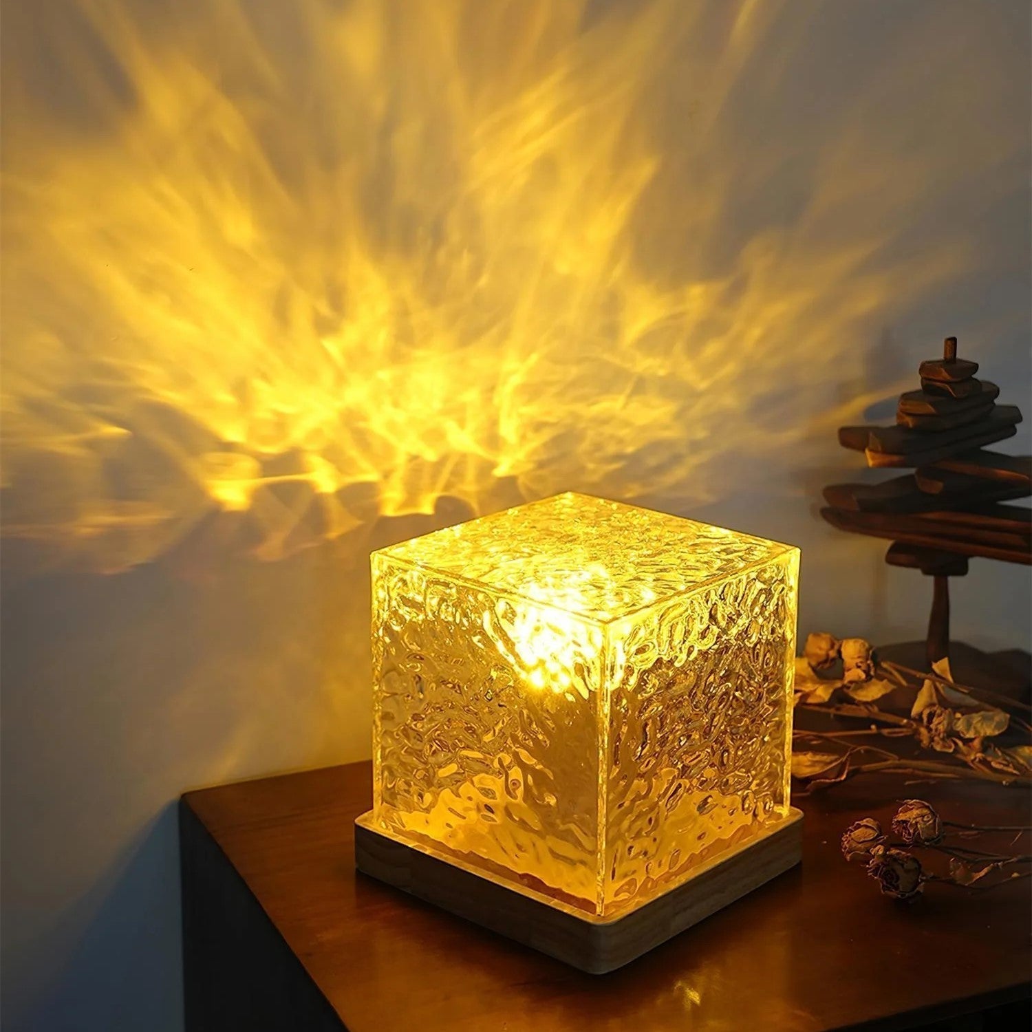 Kubus Lamp Prisma LED Hout Acryl 16 Kleuren USB Sfeerverlichting Woonkamer Slaapkamer Aurora Noorderlicht Effect Nachtlamp Decoratie | Sansoti