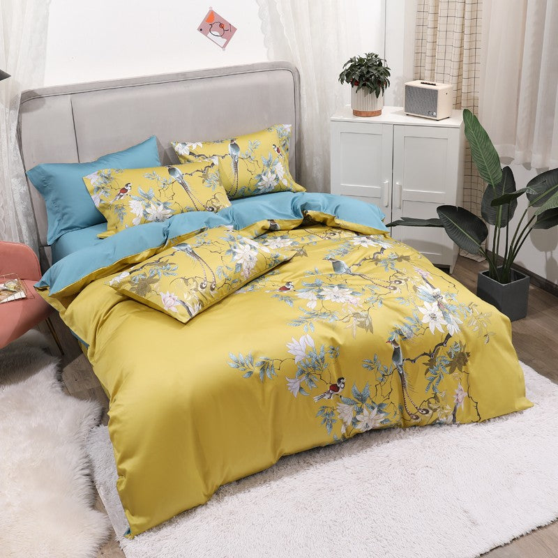 Dekbedovertrek Katoen Tropische Print Vogels Bladeren 500TC Premium Ademend Zacht Slaapkamer Beddengoed | Sansoti