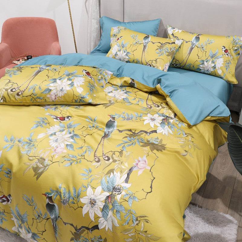 Dekbedovertrek Katoen Tropische Print Vogels Bladeren 500TC Premium Ademend Zacht Slaapkamer Beddengoed | Sansoti