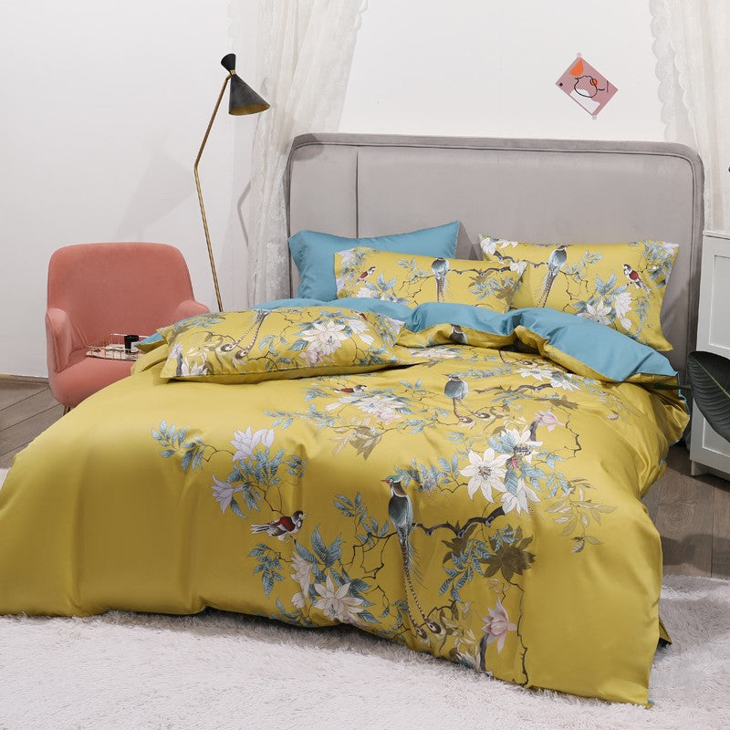 Dekbedovertrek Katoen Tropische Print Vogels Bladeren 500TC Premium Ademend Zacht Slaapkamer Beddengoed | Sansoti