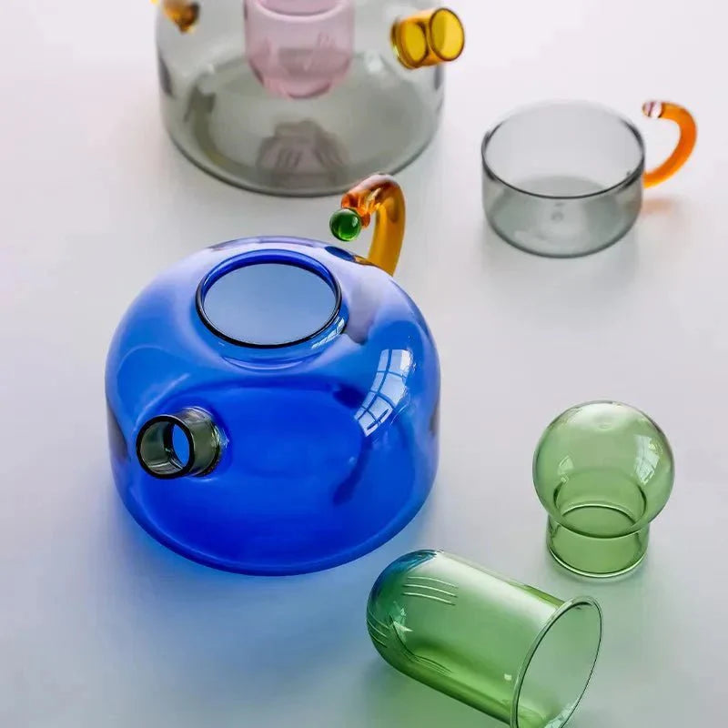 Restfield | Théière en verre borosilicate avec tasses – Service à thé design en verre résistant à la chaleur