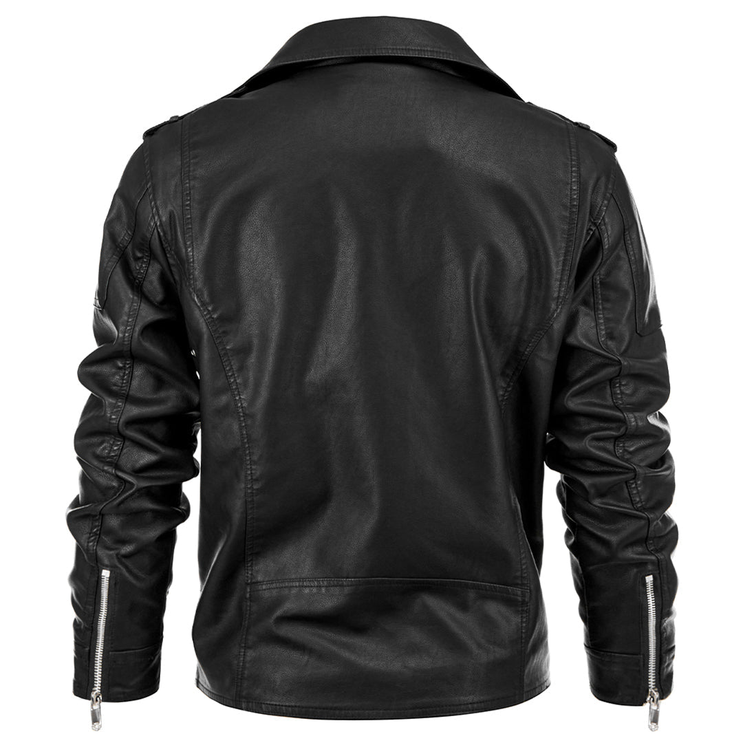 Herren-Lederjacke im Boulevard-Stil aus schwarzem PU-Leder Wasserbeständig All-Season-Biker-Motorradjacke für Herren Casual | Sansoti