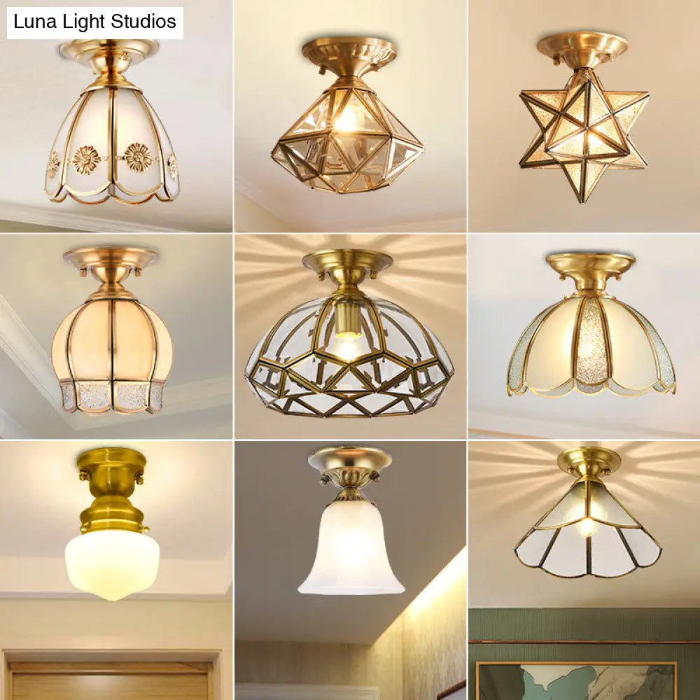 Plafondlamp Messing Schelp Semi-Flush Woonkamer Slaapkamer Hal Klassiek Design Warm Licht Elegante Verlichting | Sansoti