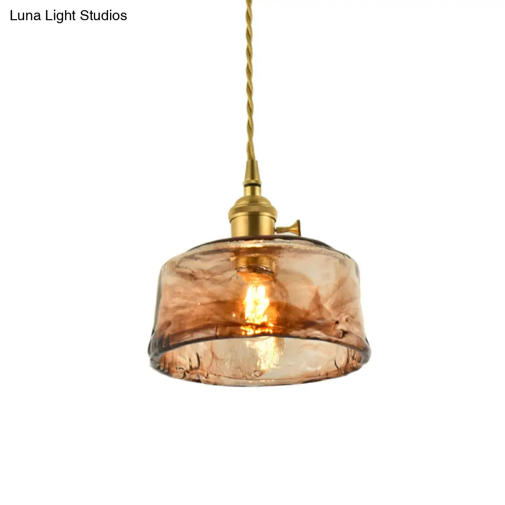 Vintage Hanglamp met Kegelkap in Glas – Messing/Koper Armatuur voor Woonkamer & Eetkamer | Sansoti