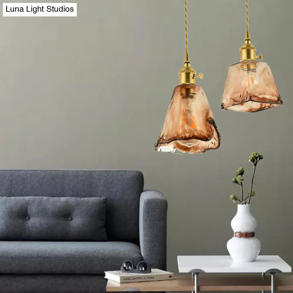 Vintage Hanglamp met Kegelkap in Glas – Messing/Koper Armatuur voor Woonkamer & Eetkamer | Sansoti