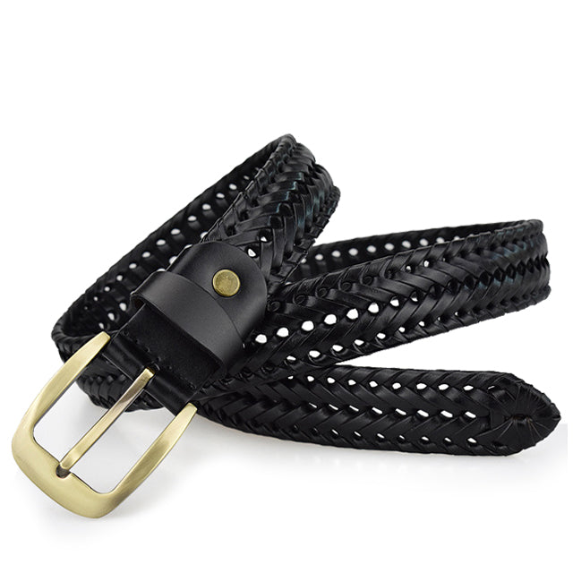 Geflochtener Ledergürtel in Schwarz aus Rindsleder, wasserabweisend und kratzfest, für Herren und Damen, Freizeit und Business, 105-125cm | Sansoti