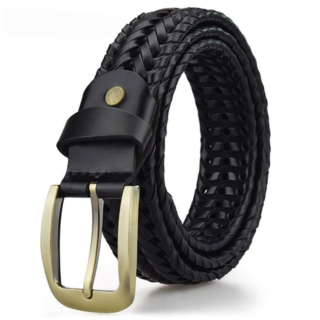 Geflochtener Ledergürtel in Schwarz aus Rindsleder, wasserabweisend und kratzfest, für Herren und Damen, Freizeit und Business, 105-125cm | Sansoti