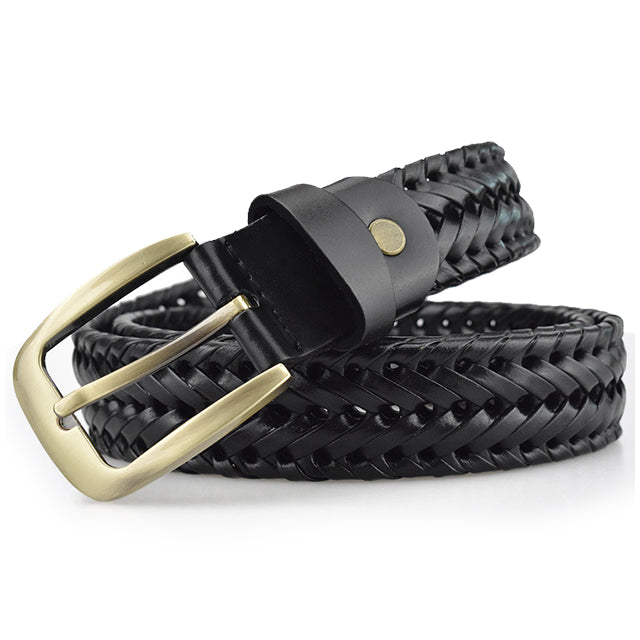 Geflochtener Ledergürtel in Schwarz aus Rindsleder, wasserabweisend und kratzfest, für Herren und Damen, Freizeit und Business, 105-125cm | Sansoti