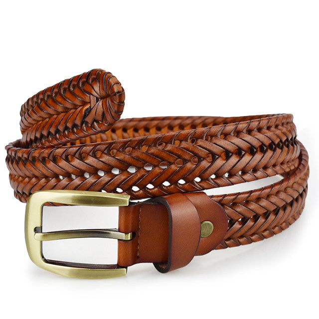 Gevlochten Leren Riem Bruin Unisex Vintage Stijl Chique Tailleband Accessoire met Sierlijke Stiksels | Sansoti