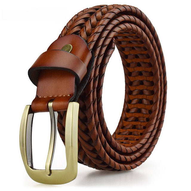 Gevlochten Leren Riem Bruin Unisex Vintage Stijl Chique Tailleband Accessoire met Sierlijke Stiksels | Sansoti