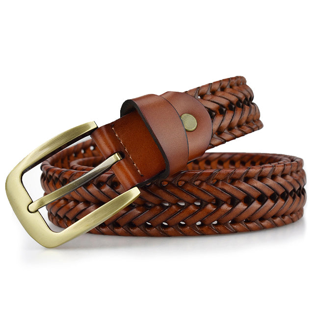 Gevlochten Leren Riem Bruin Unisex Vintage Stijl Chique Tailleband Accessoire met Sierlijke Stiksels | Sansoti