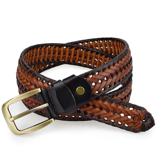 Geflochtener Ledergürtel für Herren & Damen Handgearbeitetes Rindsleder Cognacbraun Verstellbar Lässiger Stil Jeans | Sansoti