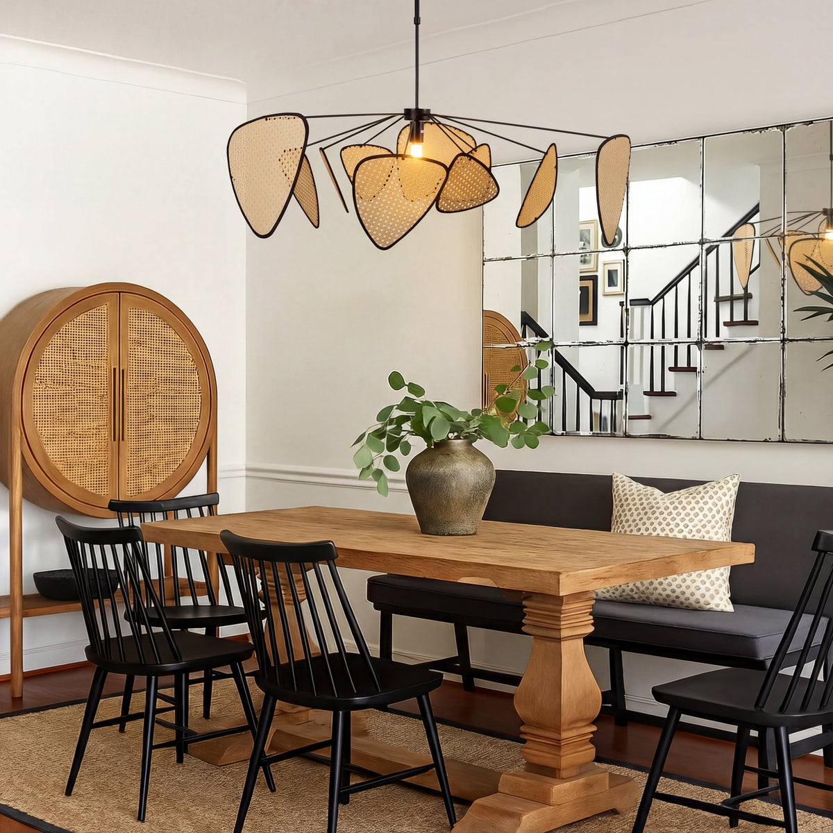 Geflochtene Rattan-Hängeleuchte Natürliches Design Warmweißes Licht Verstellbar Skandinavisches Stimmungsvolles Interieur | Sansoti
