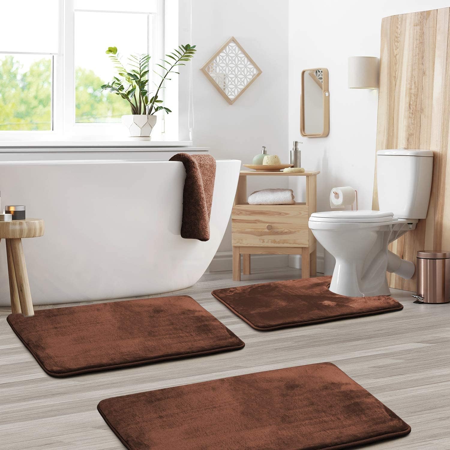 Badmat Set 3 Stuks Memory Foam Fluweel Grijs Antislip Badkamer Douche Toilet Matten Absorberend Zacht Wasbaar | Sansoti