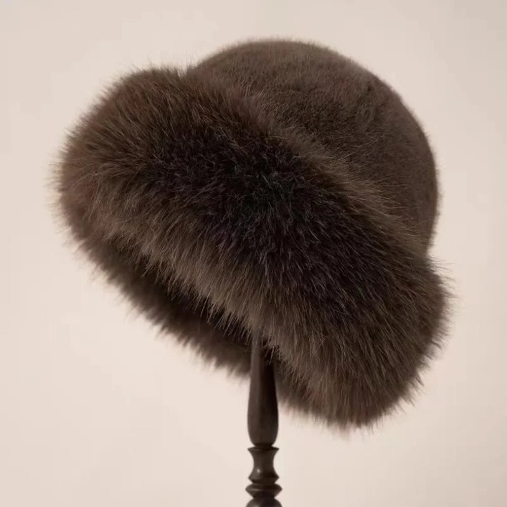 Plush Bucket Hat Winter Hat Soft Faux Fur Hat Cozy Winter Accessory Women's Warm Hat Fleece Lined | Sansoti