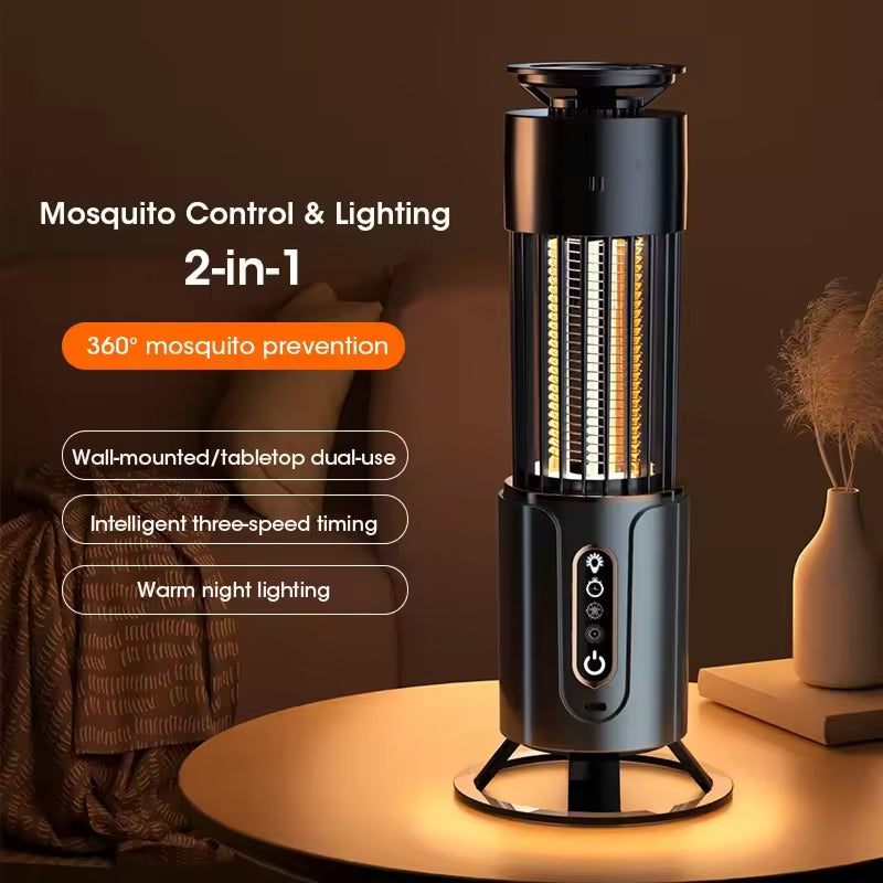 Elektrische Insektenfalle mit UV-Lampe, 360°-Mückenvernichter, wiederaufladbar, mit Timer, Nachtlichtfunktion und 200m² Reichweite | Sansoti