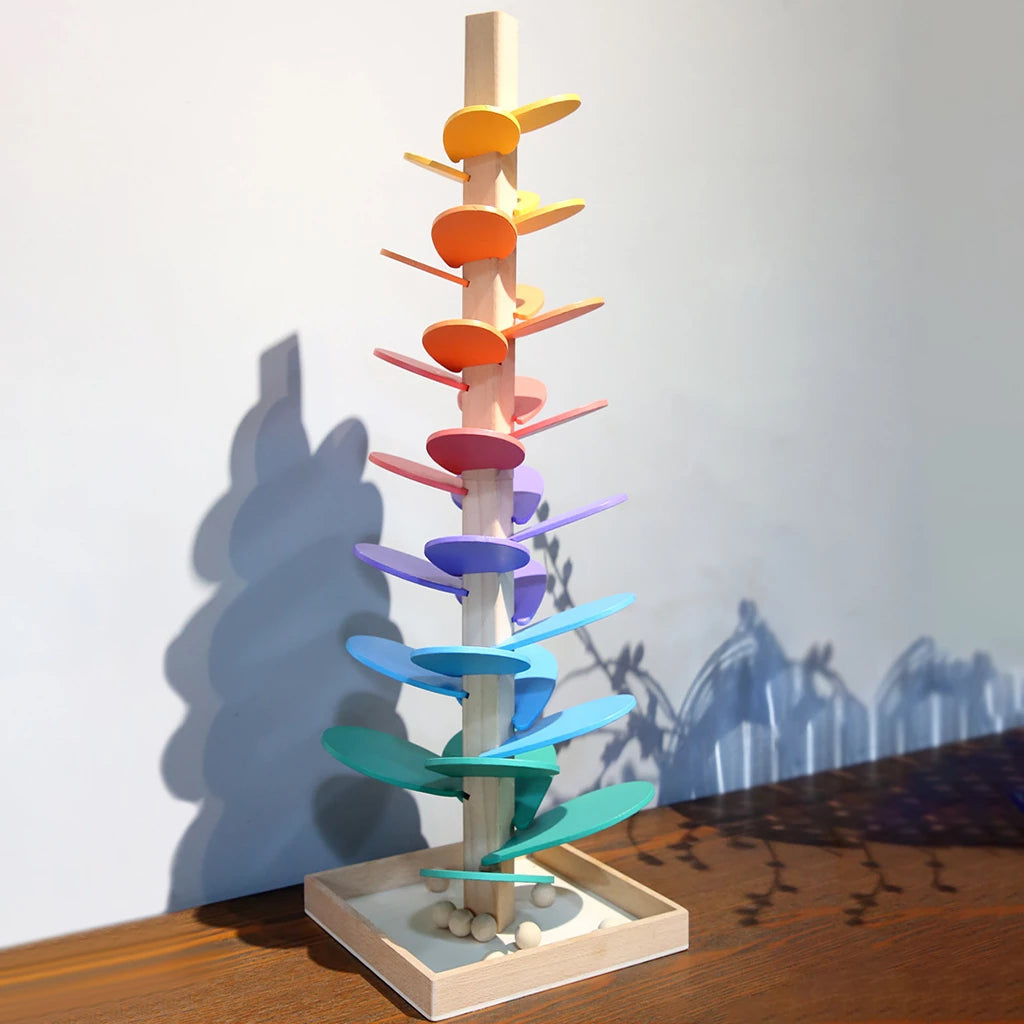 Houten Knikkerbaan met Regenboogkleuren en Muzikaal Geluid voor Peuters 71 cm Speelgoed Interactief Educatief Motoriek Cognitieve Ontwikkeling Montessori Leerplezier | Sansoti