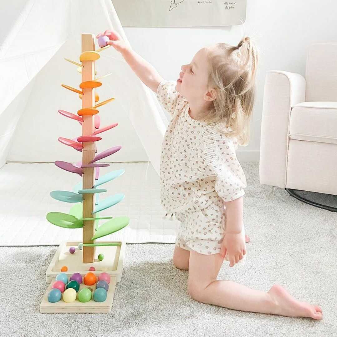 Houten Knikkerbaan met Regenboogkleuren en Muzikaal Geluid voor Peuters 71 cm Speelgoed Interactief Educatief Motoriek Cognitieve Ontwikkeling Montessori Leerplezier | Sansoti